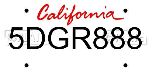 5DGR888 California License Plate
