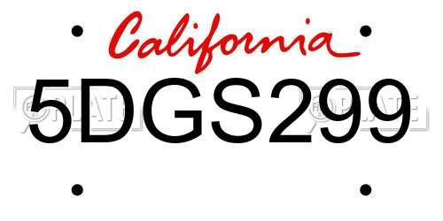 5DGS299 California License Plate