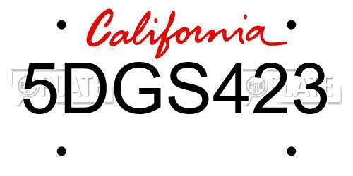 5DGS423 California License Plate