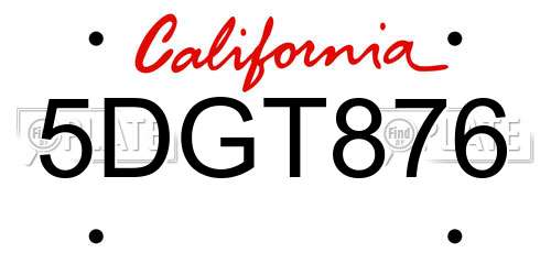 5DGT876 California License Plate