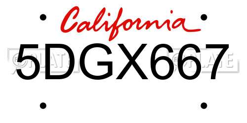5DGX667 California License Plate