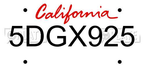 5DGX925 California License Plate