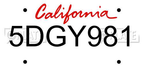 5DGY981 California License Plate