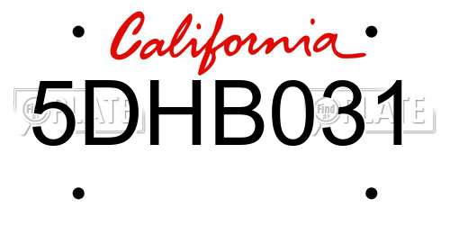 5DHB031 California License Plate
