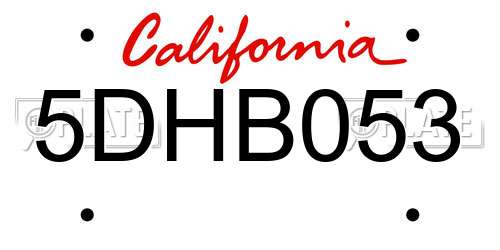 5DHB053 California License Plate