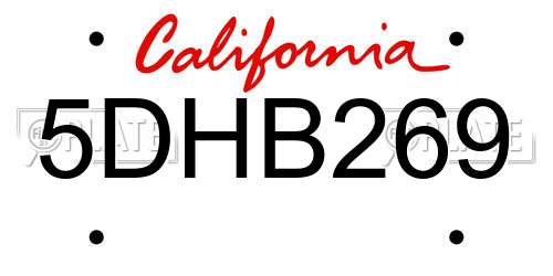 5DHB269 California License Plate