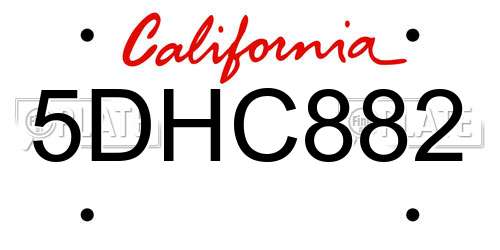 5DHC882 California License Plate