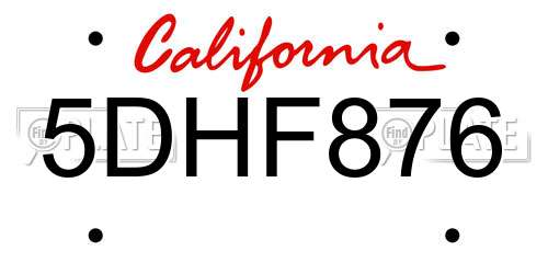 5DHF876 California License Plate