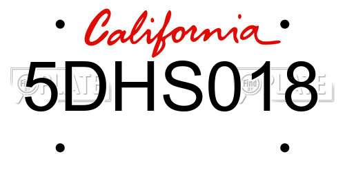 5DHS018 California License Plate
