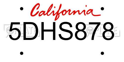 5DHS878 California License Plate