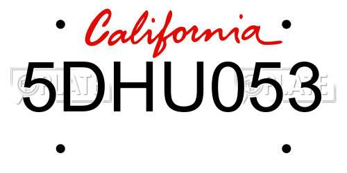 5DHU053 California License Plate
