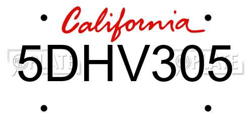 5DHV305 California License Plate