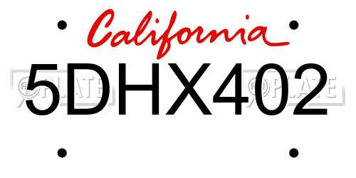 5DHX402 California License Plate