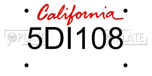 5DI108 California License Plate