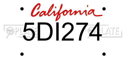 5DI274 California License Plate