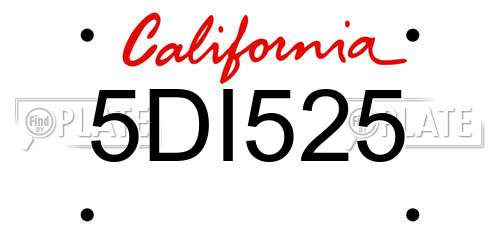 5DI525 California License Plate