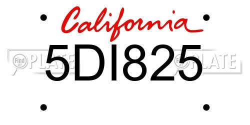5DI825 California License Plate