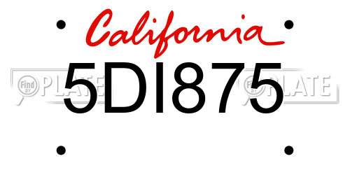 5DI875 California License Plate