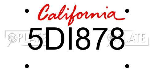 5DI878 California License Plate