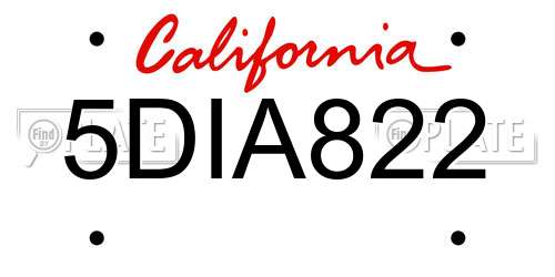 5DIA822 California License Plate