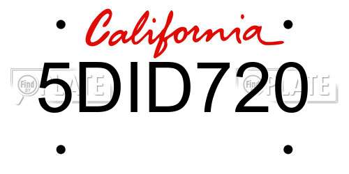 5DID720 California License Plate