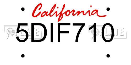5DIF710 California License Plate