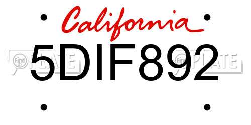 5DIF892 California License Plate