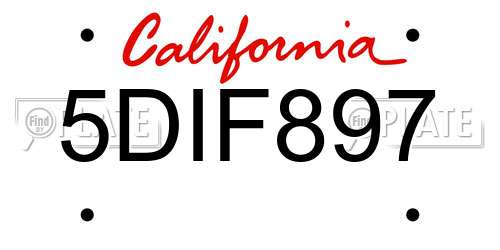 5DIF897 California License Plate