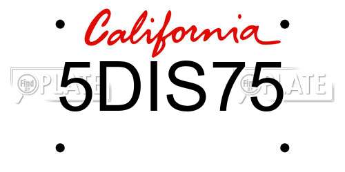 5DIS75 California License Plate
