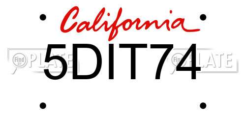 5DIT74 California License Plate