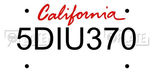5DIU370 California License Plate