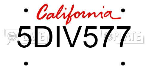 5DIV577 California License Plate