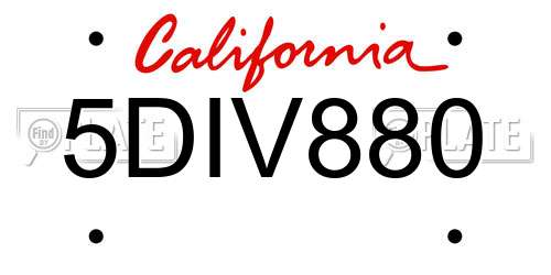 5DIV880 California License Plate