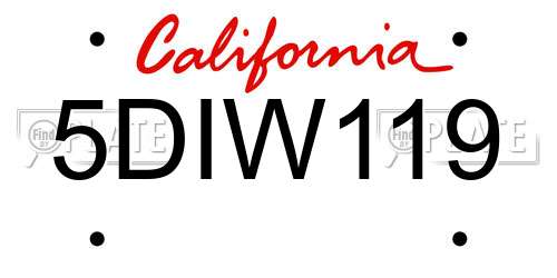 5DIW119 California License Plate