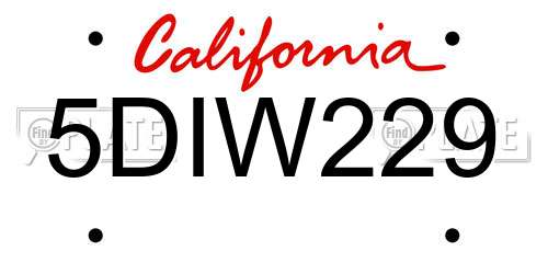 5DIW229 California License Plate