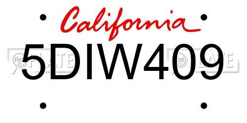 5DIW409 California License Plate