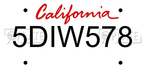 5DIW578 California License Plate