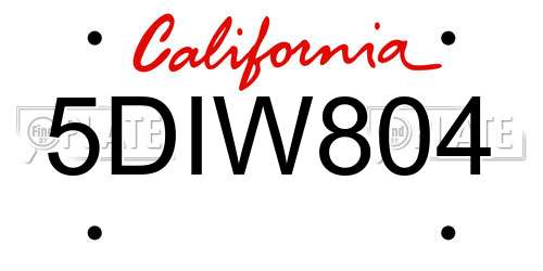 5DIW804 California License Plate