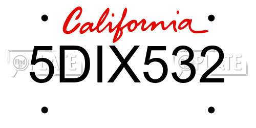 5DIX532 California License Plate