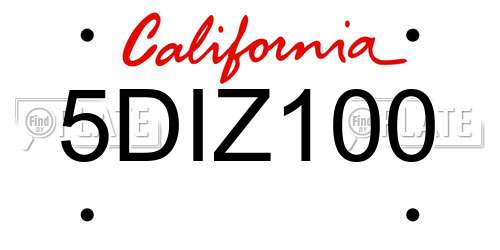 5DIZ100 California License Plate