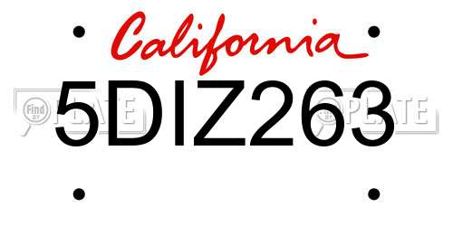5DIZ263 California License Plate