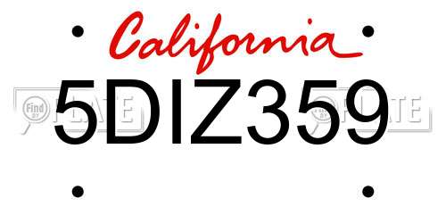 5DIZ359 California License Plate