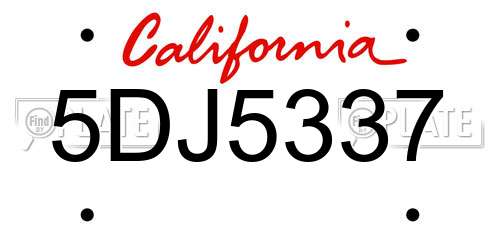5DJ5337 California License Plate