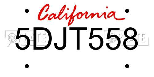 5DJT558 California License Plate