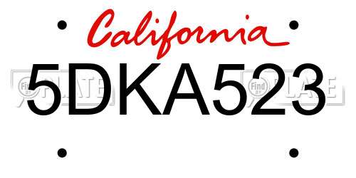 5DKA523 California License Plate