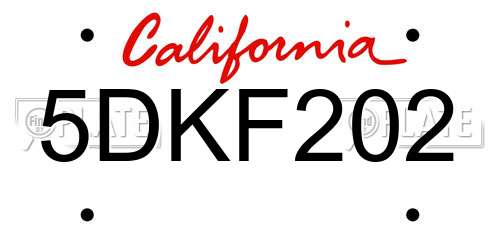 5DKF202 California License Plate