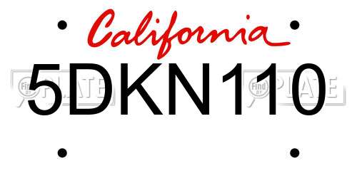 5DKN110 California License Plate