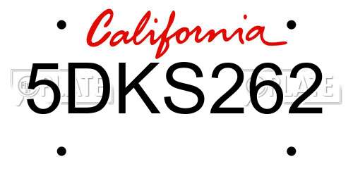 5DKS262 California License Plate
