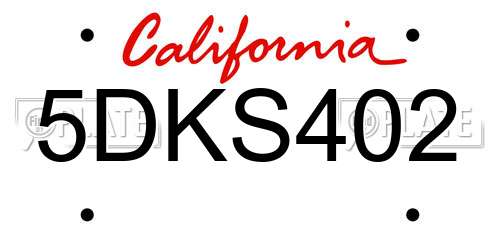 5DKS402 California License Plate