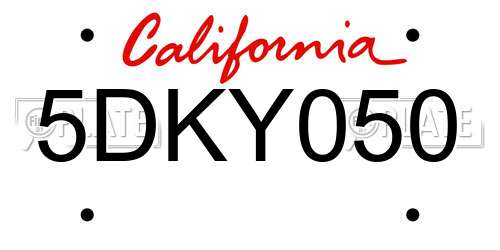 5DKY050 California License Plate